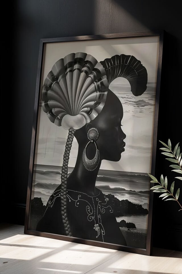 SİYAH - Siyah Beyaz Doğal Ahşap Çerçeveli Duvar Tablosu