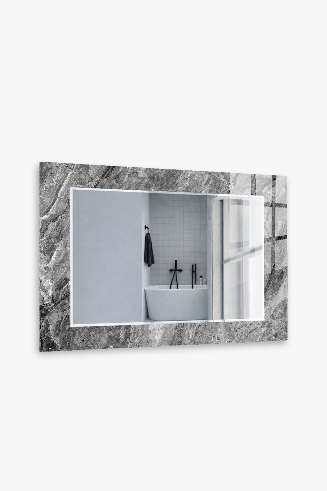 HEM TABLO HEM AYNA GRİ MERMER MODERN TASARIM CAM DUVAR AYNASI EV DEKORU