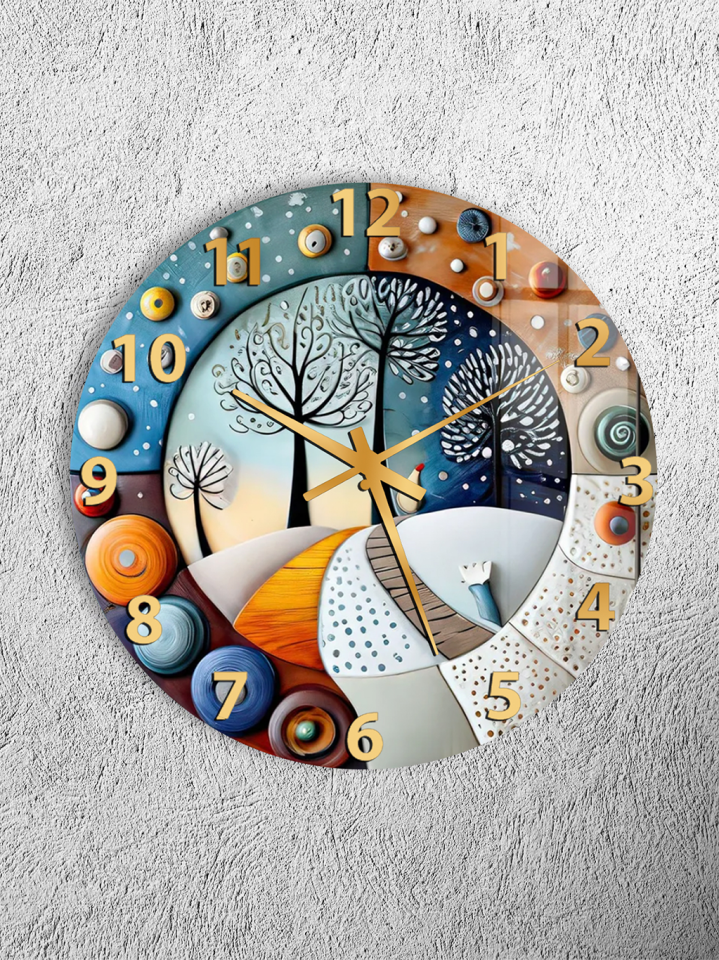 KIRILMAZ CAM DUVAR SAATİ, HEM TABLO HEM SAAT SANATSAL MANZARA VE DOĞA TEMALI TASARIM EV OFİS HEDİYESİ