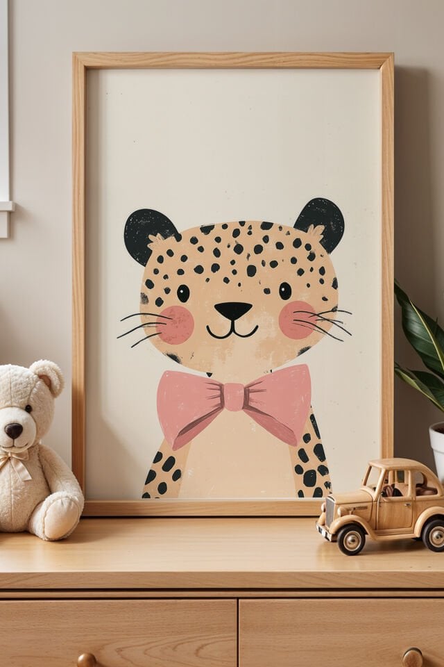 DOĞAL AHŞAP - Sevimli Minimalist Çocuk Odası Ve Bebek Odası Ahşap Çerçeveli Duvar Tablosu