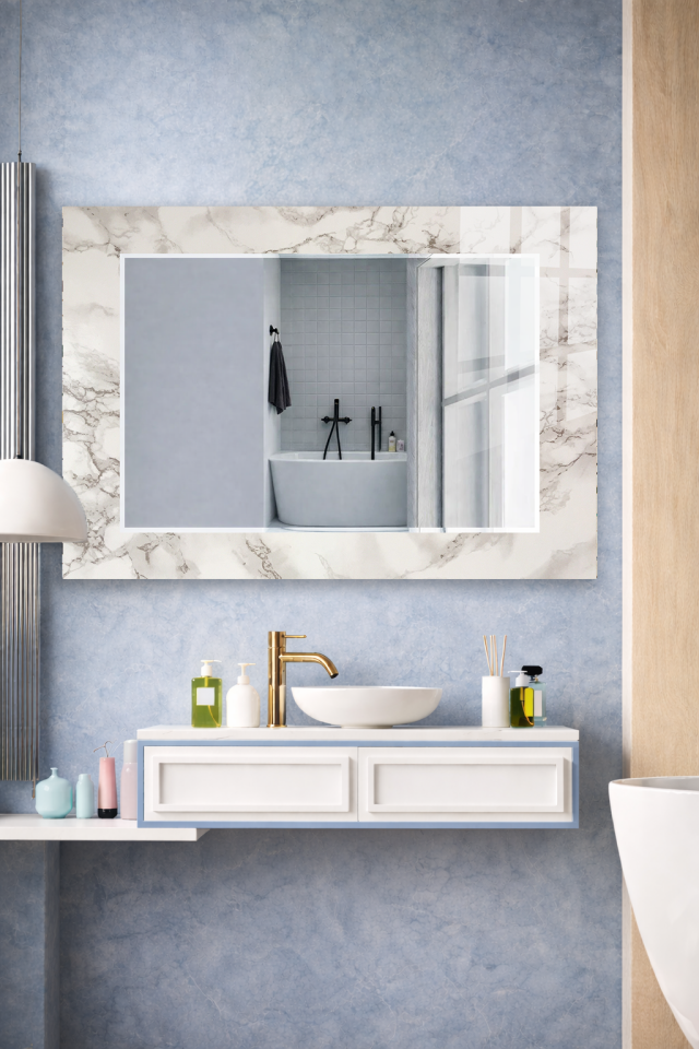 HEM TABLO HEM AYNA BEYAZ MERMER LÜKS TASARIM CAM DUVAR AYNASI EV DEKORU