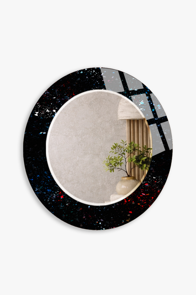 HEM TABLO HEM AYNA GALAKSİ YILDIZ DOKULU CAM DUVAR AYNASI EV DEKORU