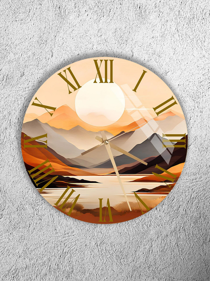KIRILMAZ CAM DUVAR SAATİ, HEM TABLO HEM SAAT GÜN DOĞUMU DAĞ GÖL MANZARASI EV OFİS HEDİYESİ
