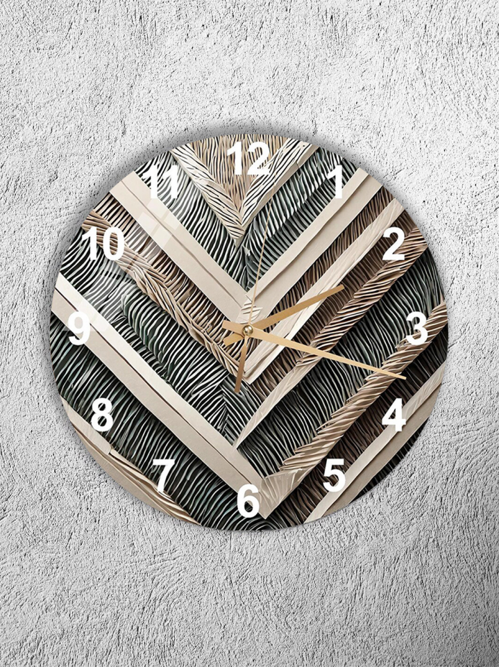 KIRILMAZ CAM DUVAR SAATİ, HEM TABLO HEM SAAT PALMİYE YAPRAĞI GEOMETRİK DESEN MODERN EV OFİS HEDİYESİ