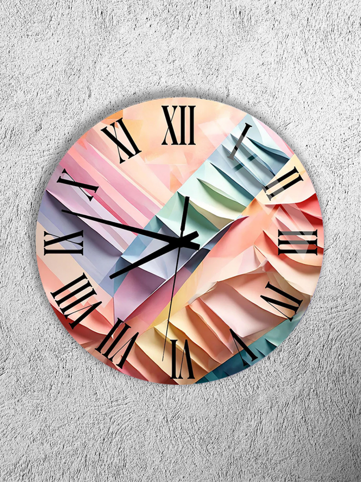 KIRILMAZ CAM DUVAR SAATİ, HEM TABLO HEM SAAT RENKLİ KATMANLI SOYUT MODERN TASARIM EV OFİS HEDİYESİ