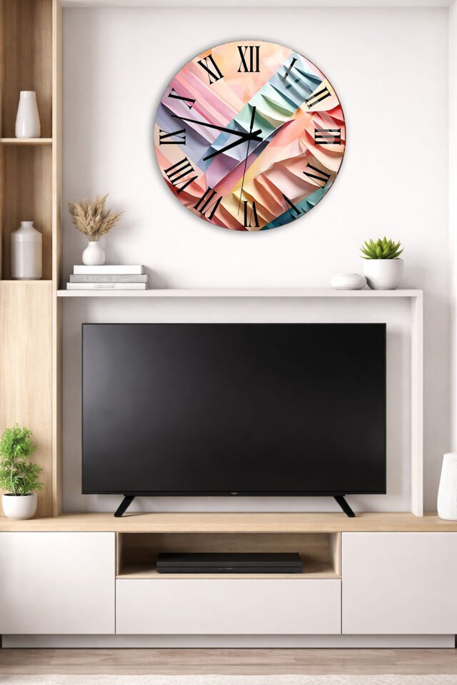 KIRILMAZ CAM DUVAR SAATİ, HEM TABLO HEM SAAT RENKLİ KATMANLI SOYUT MODERN TASARIM EV OFİS HEDİYESİ