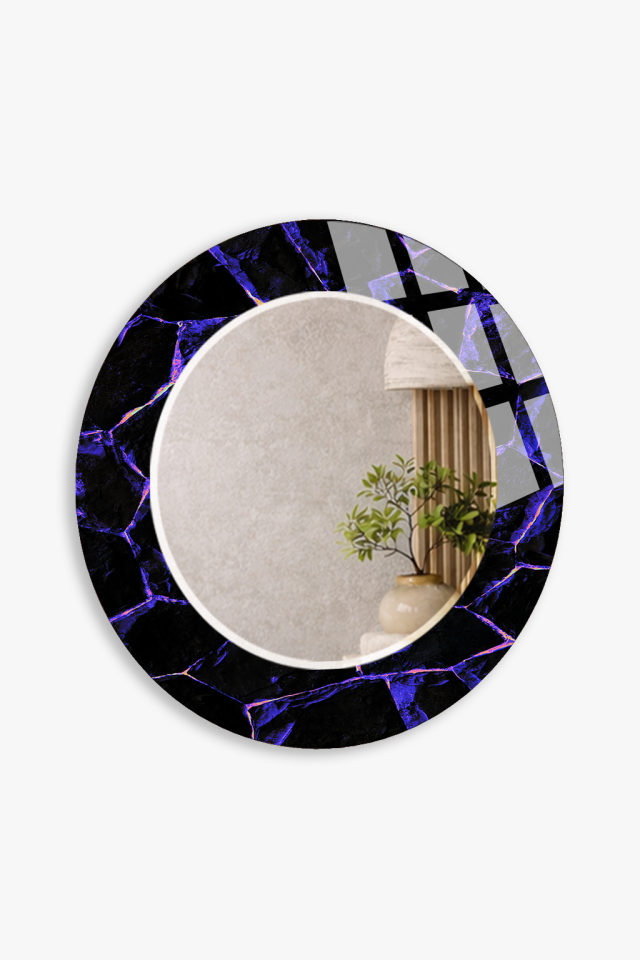 HEM TABLO HEM AYNA MOR MERMER DAMARLI LÜKS DESEN CAM DUVAR AYNASI EV DEKORU