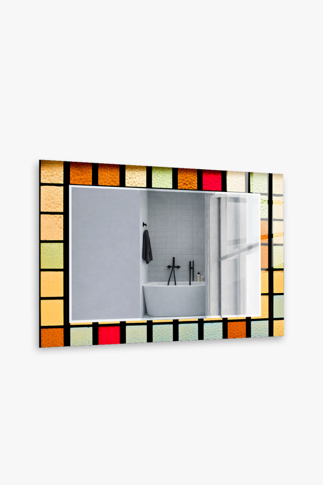 HEM TABLO HEM AYNA RENKLİ VİTRAY CAM DESEN DEKORATİF CAM DUVAR AYNASI EV DEKORU