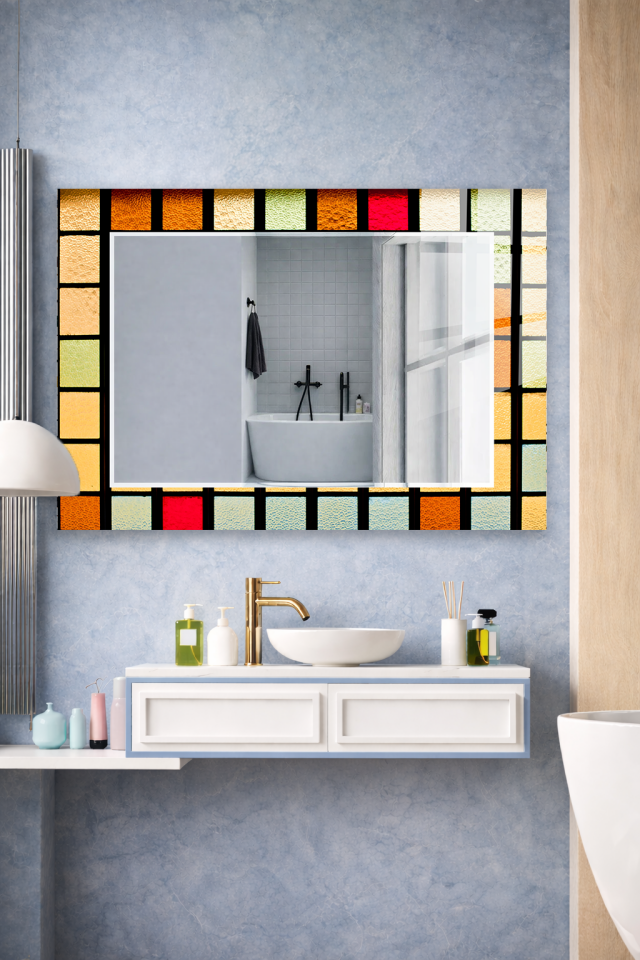 HEM TABLO HEM AYNA RENKLİ VİTRAY CAM DESEN DEKORATİF CAM DUVAR AYNASI EV DEKORU