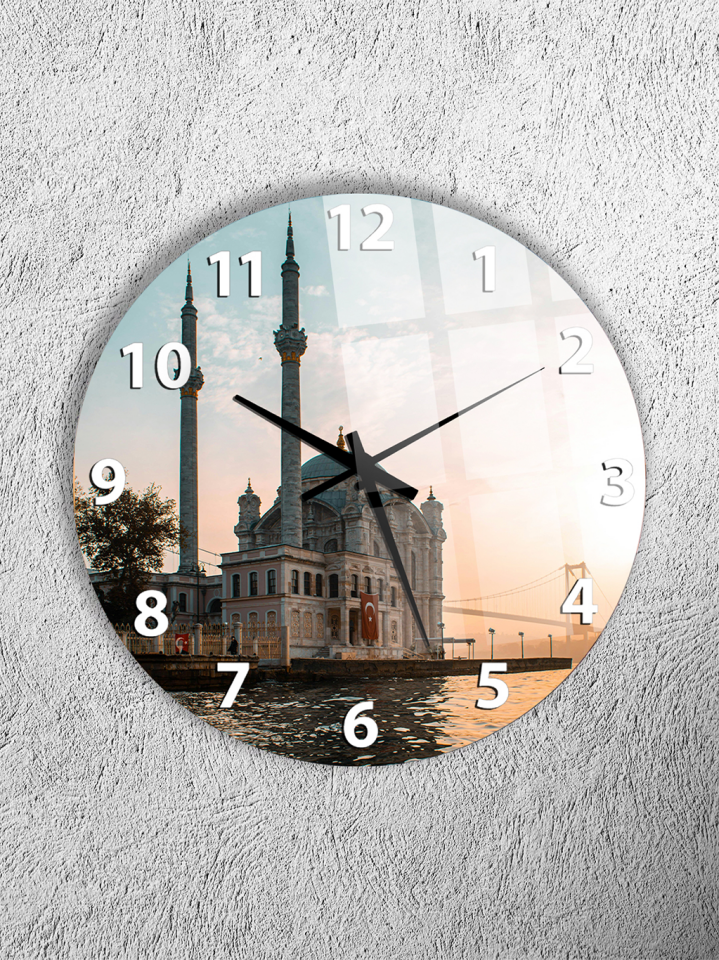KIRILMAZ CAM DUVAR SAATİ, HEM TABLO HEM SAAT ORTAKÖY CAMİİ İSTANBUL MANZARALI EV OFİS HEDİYESİ