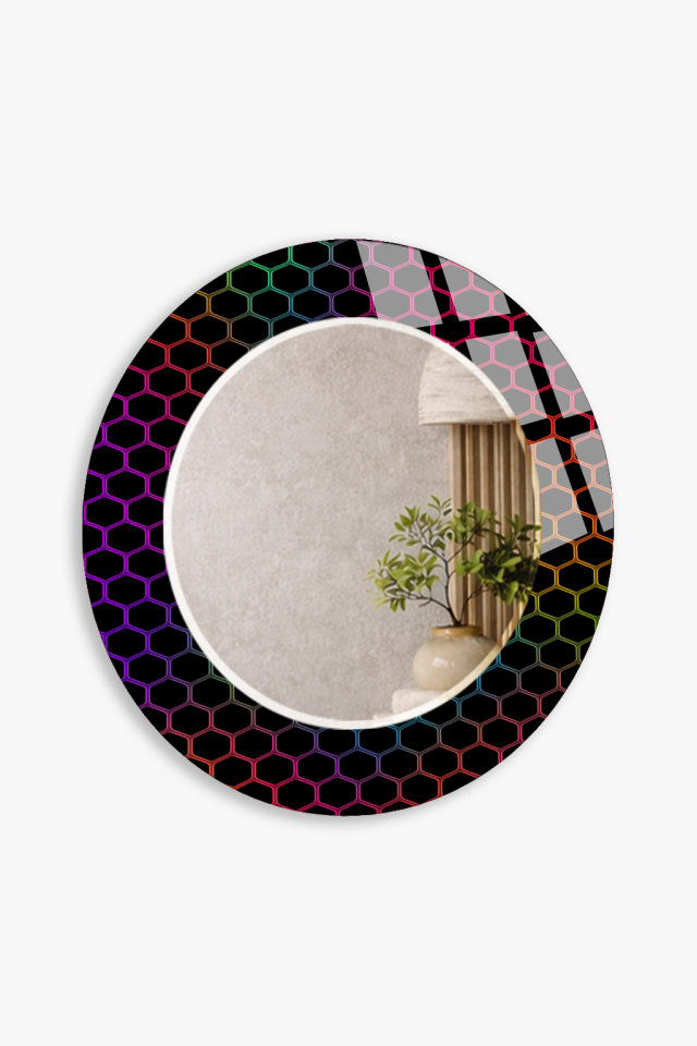 HEM TABLO HEM AYNA RENKLİ PETEK DESEN CAM DUVAR AYNASI EV DEKORU