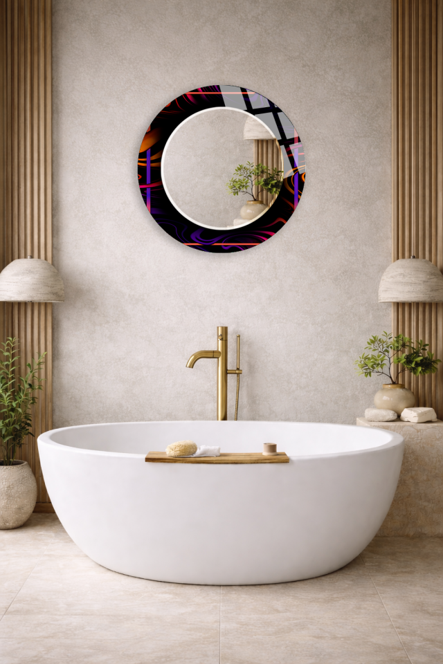 HEM TABLO HEM AYNA RENKLİ AKIŞKAN SOYUT SANAT DESEN CAM DUVAR AYNASI EV DEKORU
