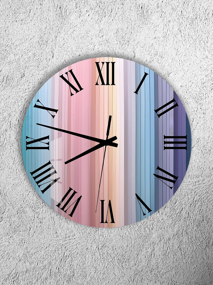 KIRILMAZ CAM DUVAR SAATİ, HEM TABLO HEM SAAT PASTEL DİKEY ÇİZGİ GRADYAN MODERN TASARIM EV OFİS HEDİYESİ