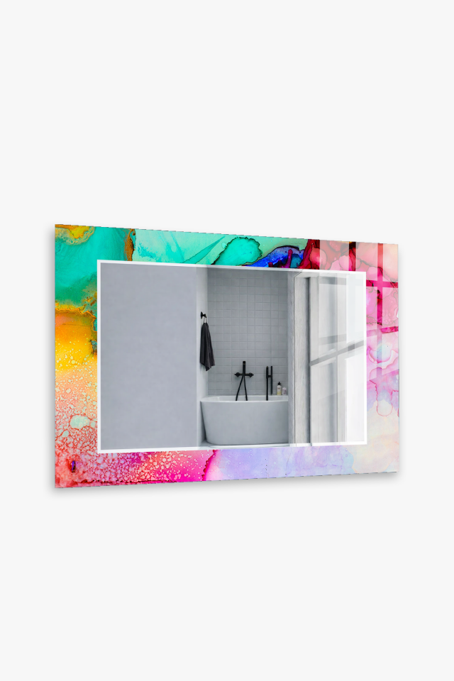 HEM TABLO HEM AYNA RENKLİ AKIŞKAN SANAT SOYUT CAM DUVAR AYNASI EV DEKORU