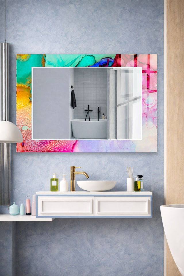 HEM TABLO HEM AYNA RENKLİ AKIŞKAN SANAT SOYUT CAM DUVAR AYNASI EV DEKORU