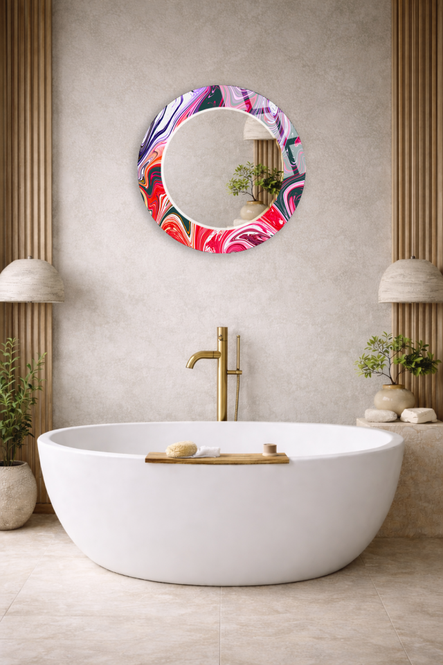 HEM TABLO HEM AYNA MOR AKIŞKAN DESEN CAM DUVAR AYNASI EV DEKORU