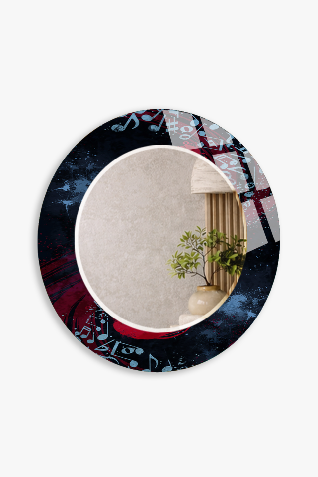 HEM TABLO HEM AYNA MÜZİK NOTA TEMALI MODERN DESEN CAM DUVAR AYNASI EV DEKORU