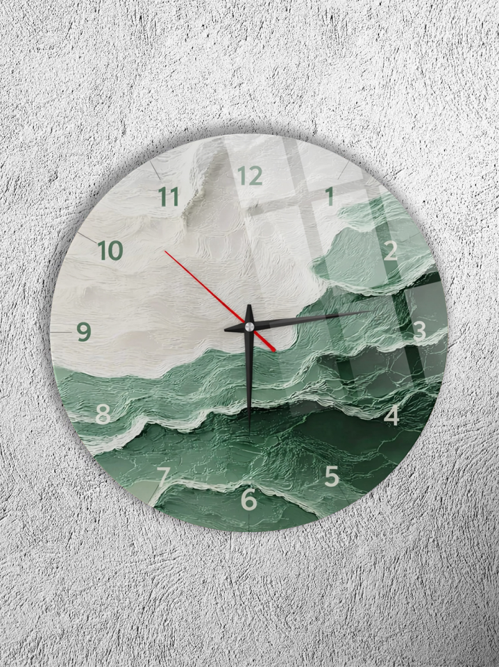 KIRILMAZ CAM DUVAR SAATİ, HEM TABLO HEM SAAT YEŞİL MERMER DOKU MODERN TASARIM EV OFİS HEDİYESİ