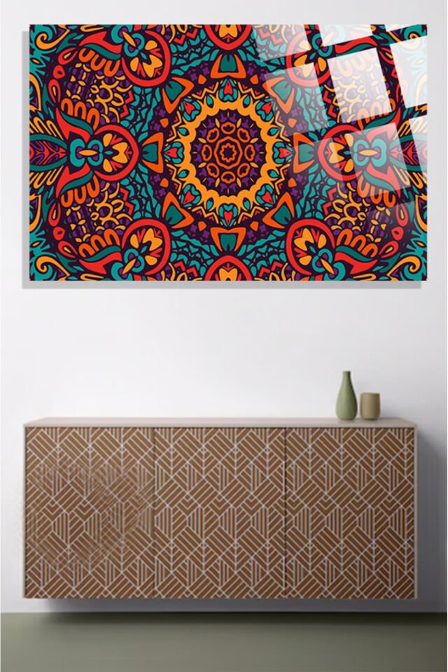 Simetrik Oda Renklerine Uyumlu Desenlerle 4mm Kırılmaz Temperli Yüksek Çözünürlüklü Cam Tablo kırmızı