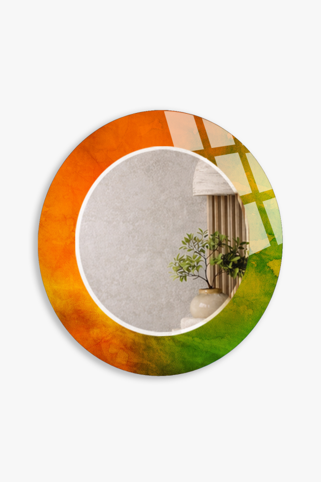 HEM TABLO HEM AYNA TURUNCU MERMER CAM DUVAR AYNASI EV DEKORU