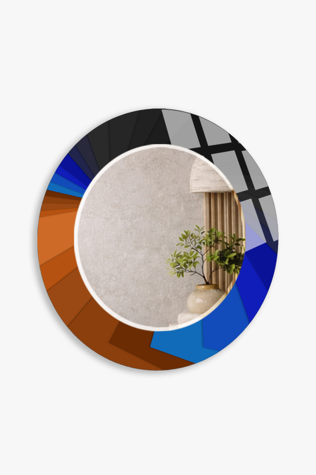 HEM TABLO HEM AYNA SİYAH MAVİ RENKLİ TASARIM CAM DUVAR AYNASI EV DEKORU