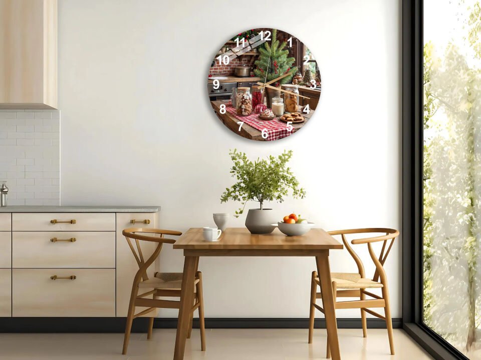 KIRILMAZ CAM DUVAR SAATİ, HEM TABLO HEM SAAT RUSTİK MUTFAK YILBAŞI TEMASI EV OFİS HEDİYESİ