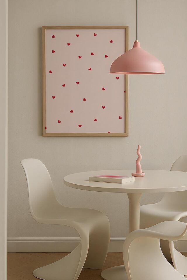 DOĞAL AHŞAP - Yıldız Deseni Pembe Maksimalist Sanatı Ahşap Çerçeveli Duvar Tablosu