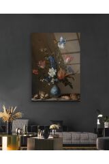 Deniz Kabuklu Ve Vazoda Çiçekler Cam Tablo