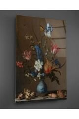 Deniz Kabuklu Ve Vazoda Çiçekler Cam Tablo