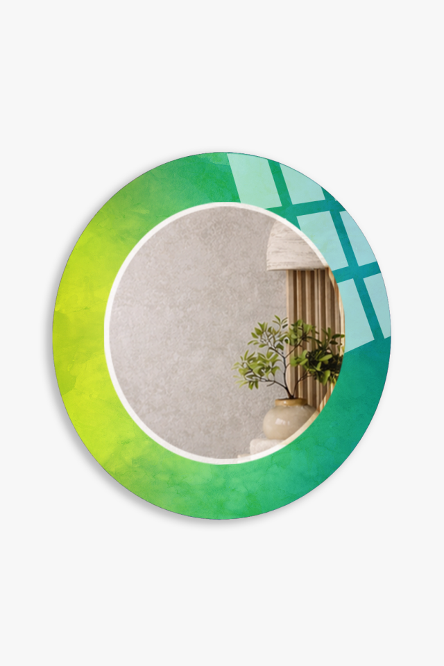 HEM TABLO HEM AYNA YEŞİL SARI RENK GEÇİŞİ DESEN CAM DUVAR AYNASI EV DEKORU