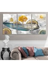3 Lü Harika Doğa Tasarımı Gold Detaylı Cam Tablo Parçalı Tasarım Ev Hediyesi Salon İçin Tablo