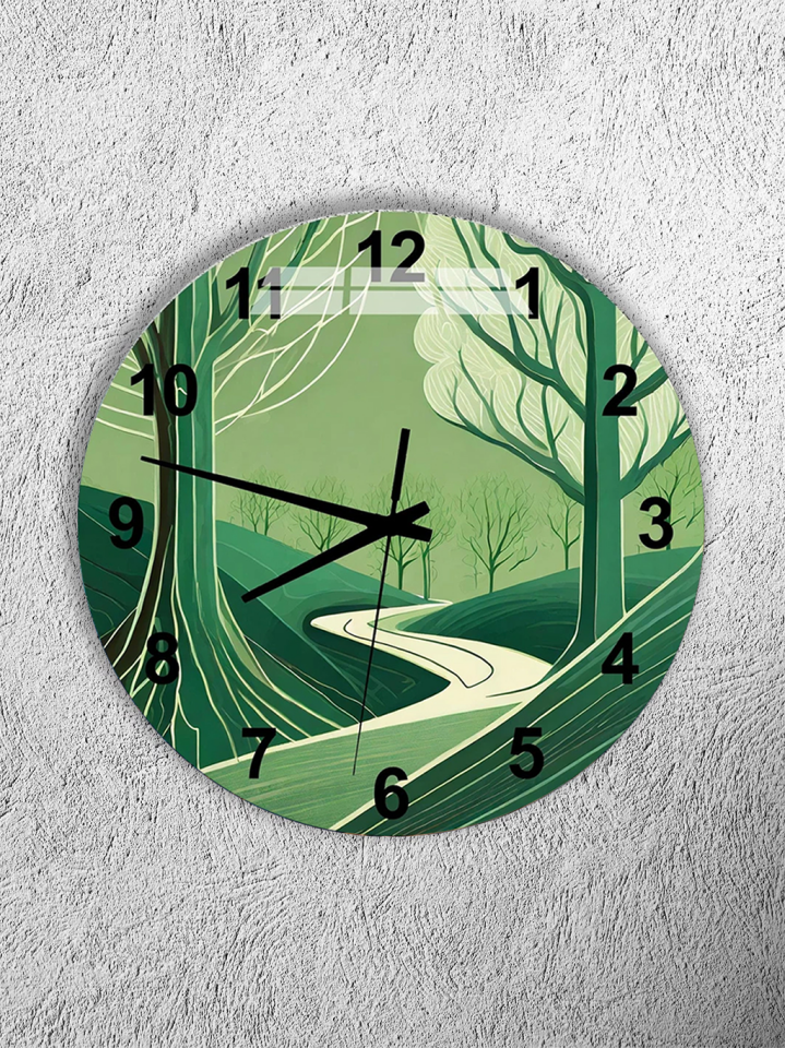 KIRILMAZ CAM DUVAR SAATİ, HEM TABLO HEM SAAT ORMAN YOLU DOĞA MANZARASI EV OFİS HEDİYESİ