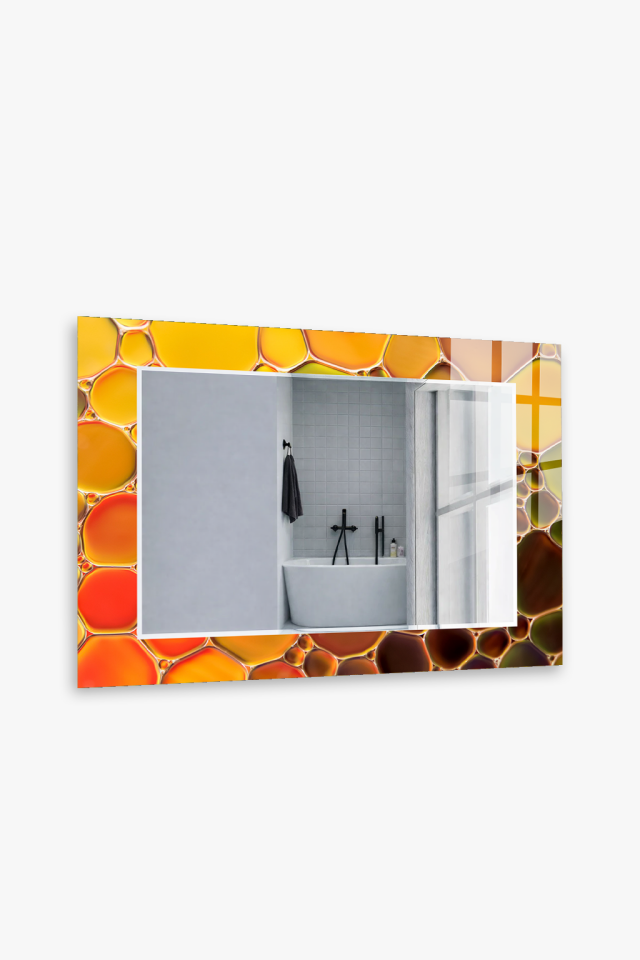 HEM TABLO HEM AYNA TURUNCU BALON DAMLA SOYUT CAM DUVAR AYNASI EV DEKORU