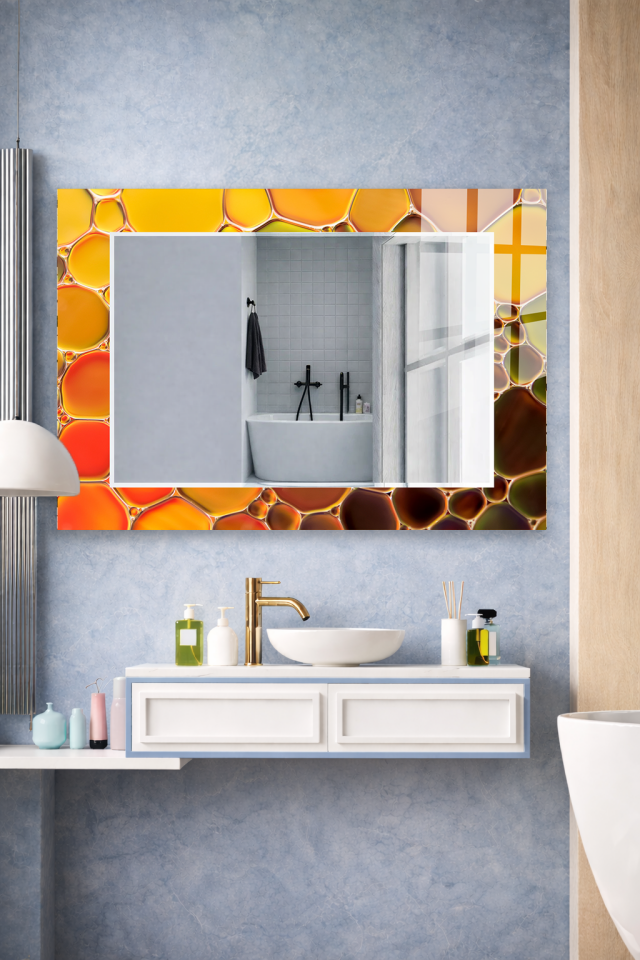 HEM TABLO HEM AYNA TURUNCU BALON DAMLA SOYUT CAM DUVAR AYNASI EV DEKORU