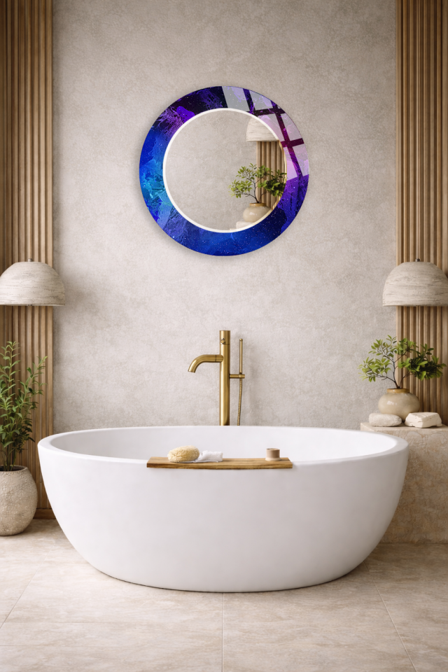 HEM TABLO HEM AYNA MOR AKIŞKAN SOYUT SANAT DESEN CAM DUVAR AYNASI EV DEKORU