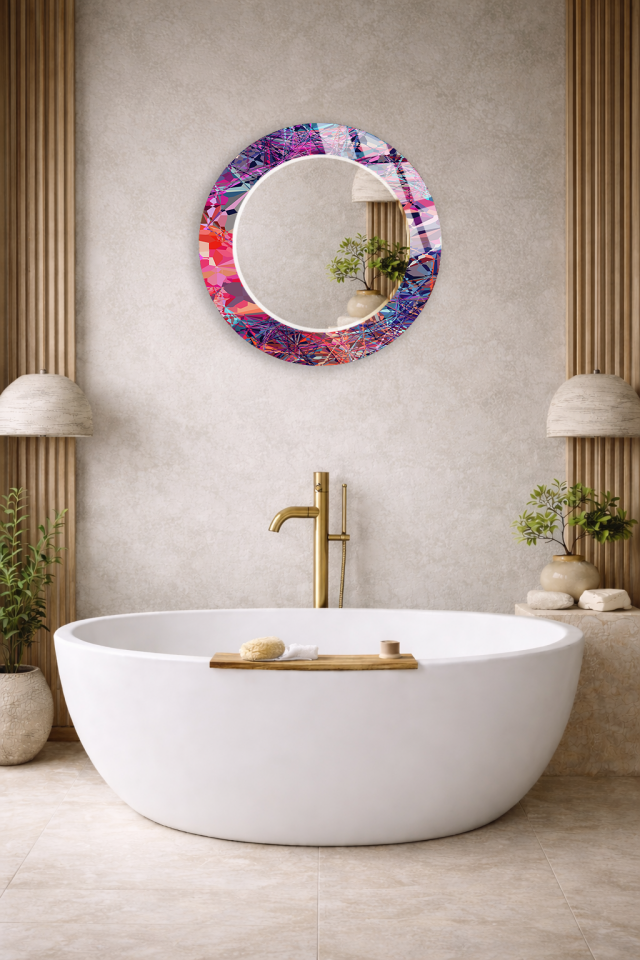 HEM TABLO HEM AYNA PRİZMATİK SOYUT DESEN CAM DUVAR AYNASI EV DEKORU