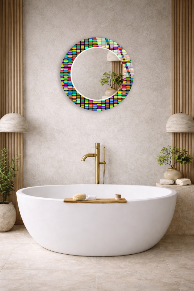 HEM TABLO HEM AYNA RENKLİ 3D KÜP TASARIM CAM DUVAR AYNASI EV DEKORU