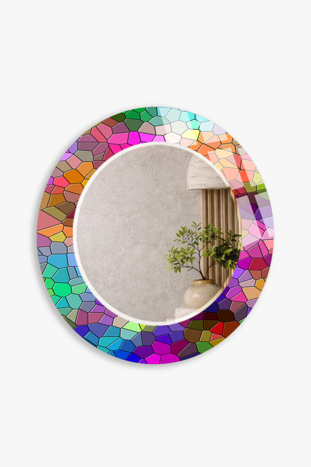 HEM TABLO HEM AYNA RENKLİ MOZAİK MODERN DESEN CAM DUVAR AYNASI EV DEKORU
