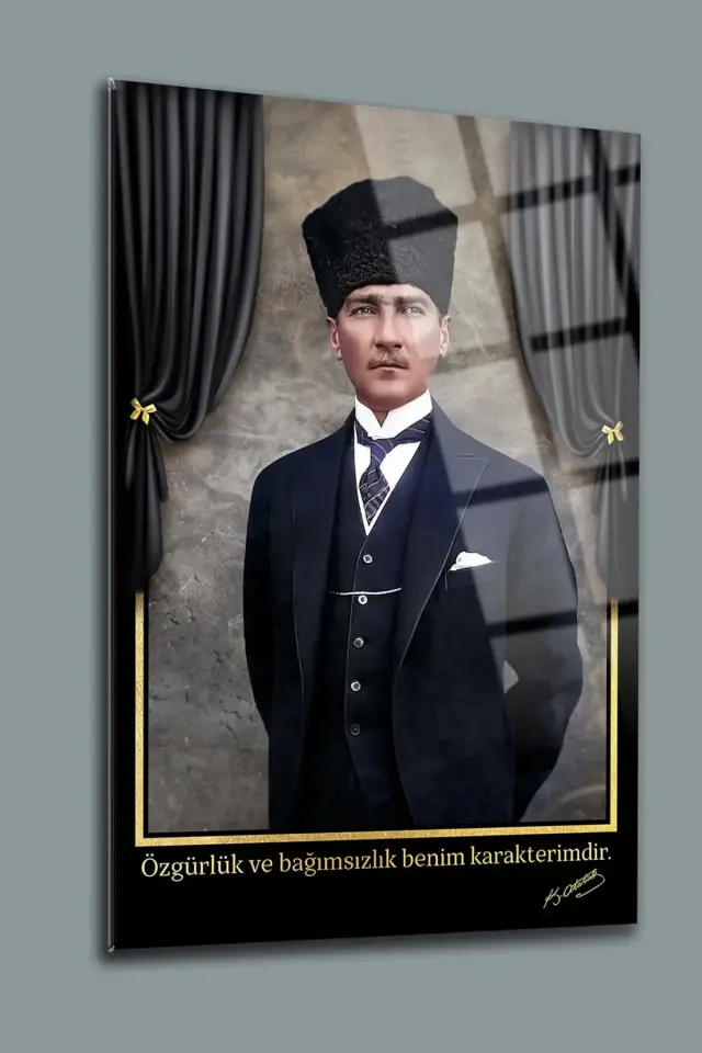 Atatürk 3'lü Set Cam Tablo- Atatürk Tablosu - İstiklal Marşı Tablosu - Gençliğe Hitabe Tablosu SİYAH