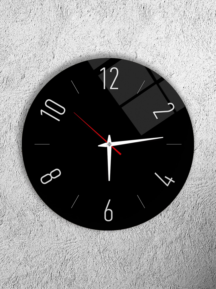 KIRILMAZ CAM DUVAR SAATİ, MİNİMAL SİYAH MODERN TASARIM, HEM TABLO HEM SAAT EV OFİS HEDİYESİ