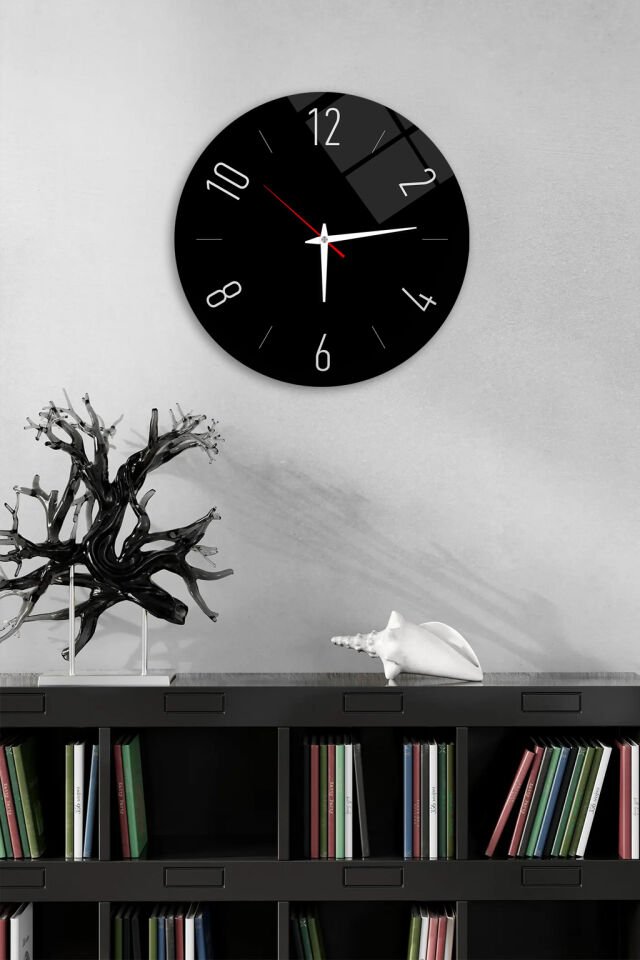 KIRILMAZ CAM DUVAR SAATİ, MİNİMAL SİYAH MODERN TASARIM, HEM TABLO HEM SAAT EV OFİS HEDİYESİ