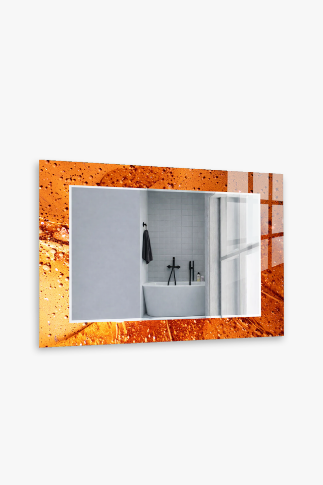 HEM TABLO HEM AYNA TURUNCU MERMER DALGA DESEN CAM DUVAR AYNASI EV DEKORU