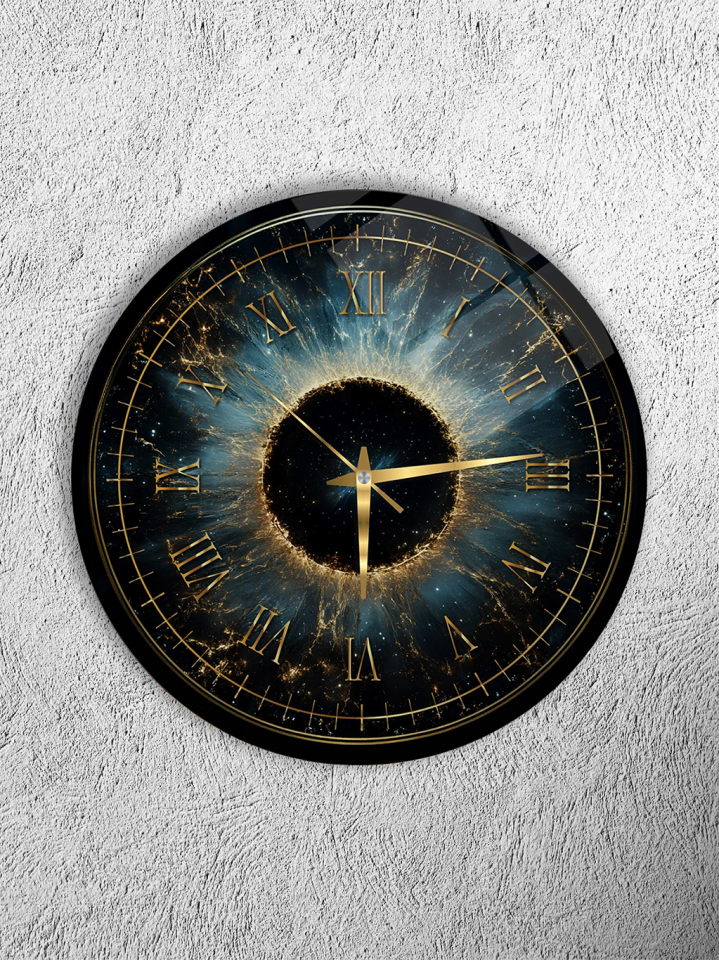 KIRILMAZ CAM DUVAR SAATİ, KOZMİK HALO VE KARANLIK EVREN TASARIMI, HEM TABLO HEM SAAT EV OFİS HEDİYESİ