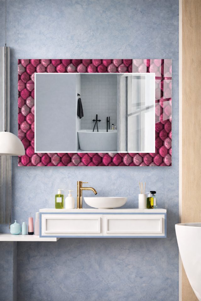 HEM TABLO HEM AYNA KIRMIZI ÖRÜNTÜ MODERN CAM DUVAR AYNASI EV DEKORU