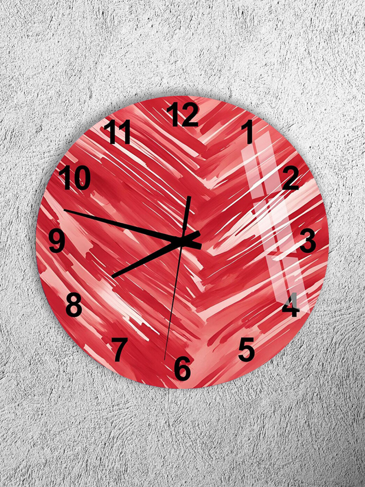 KIRILMAZ CAM DUVAR SAATİ, HEM TABLO HEM SAAT KIRMIZI FIRÇA DARBESİ SOYUT MODERN TASARIM EV OFİS HEDİYESİ