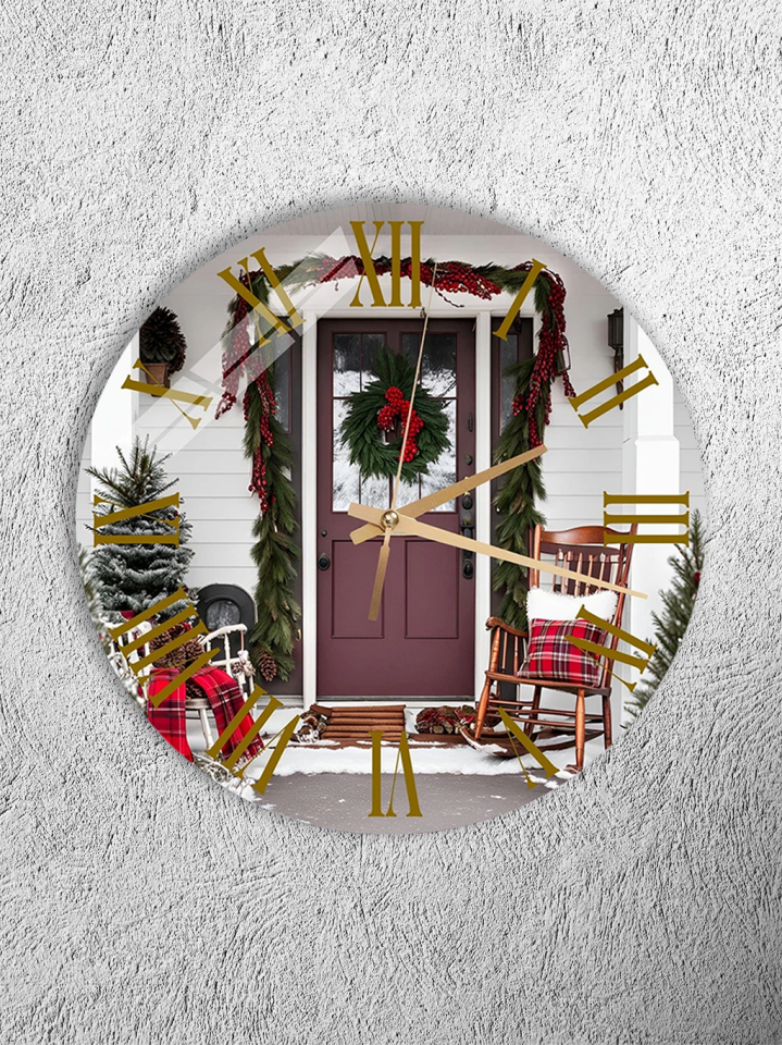 KIRILMAZ CAM DUVAR SAATİ, HEM TABLO HEM SAAT YILBAŞI KAPI ÇELENKLİ KIŞ DEKORU ROMEN RAKAM TASARIM EV OFİS HEDİYESİ