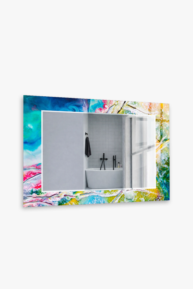 HEM TABLO HEM AYNA PASTEL RENKLİ DESEN CAM DUVAR AYNASI EV DEKORU