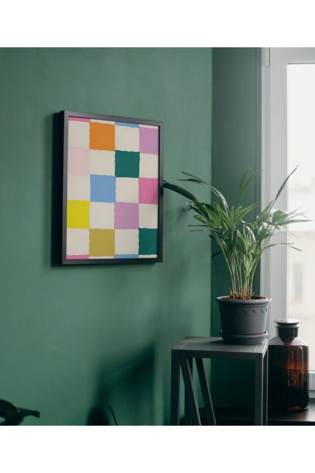 Çok Renkli - Renkli Kareli Twister Pinterest Poster Çerçeveli Yüksek Kalite Dekorasyon Tasarım Tablo