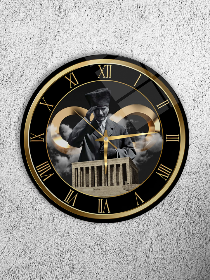 KIRILMAZ CAM DUVAR SAATİ, MUSTAFA KEMAL ATATÜRK VE ANITKABİR TEMALI ÖZEL TASARIM, HEM TABLO HEM SAAT EV OFİS HEDİYESİ