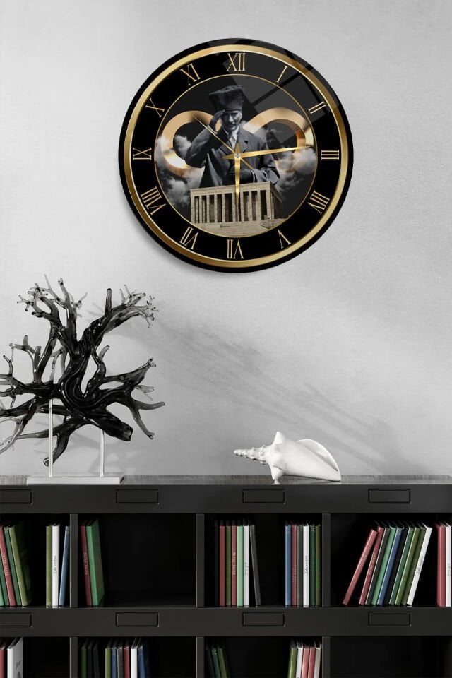 KIRILMAZ CAM DUVAR SAATİ, MUSTAFA KEMAL ATATÜRK VE ANITKABİR TEMALI ÖZEL TASARIM, HEM TABLO HEM SAAT EV OFİS HEDİYESİ